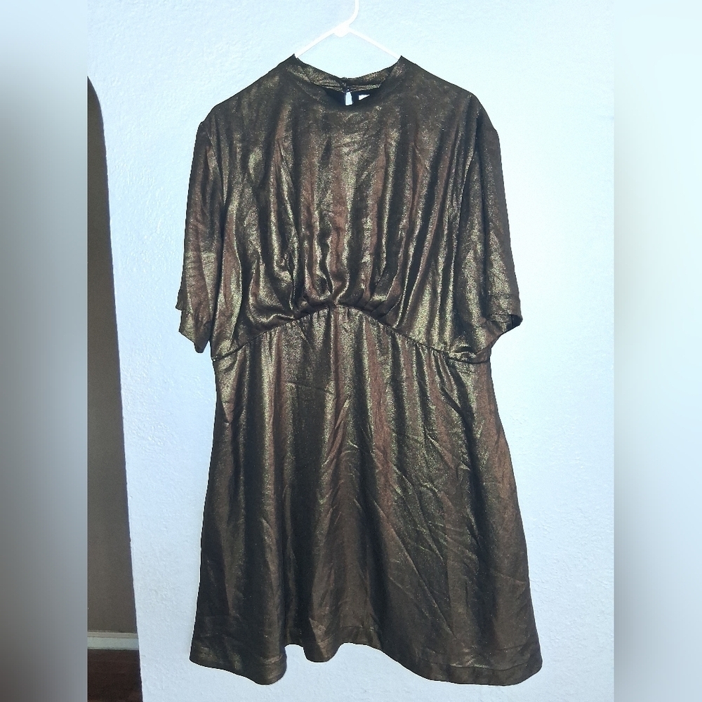 Emily And Fin Shake And Shimmer A Line Mini Dress Gold Metallic XXL - Picture 2 of 8